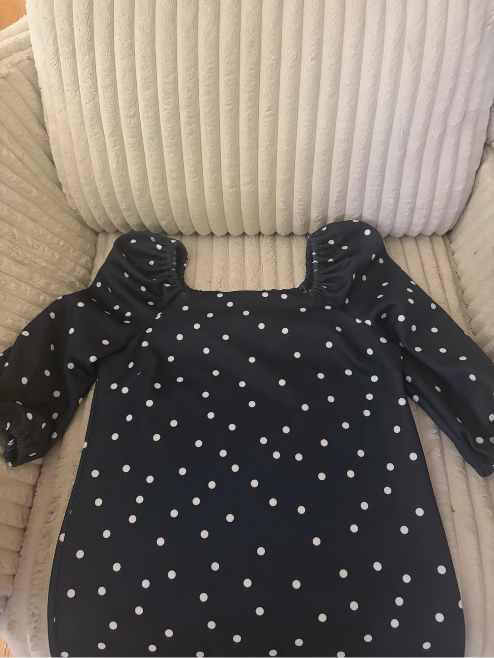 ASOS Black with White Polka Dot Puff Sleeve Square Neck Top